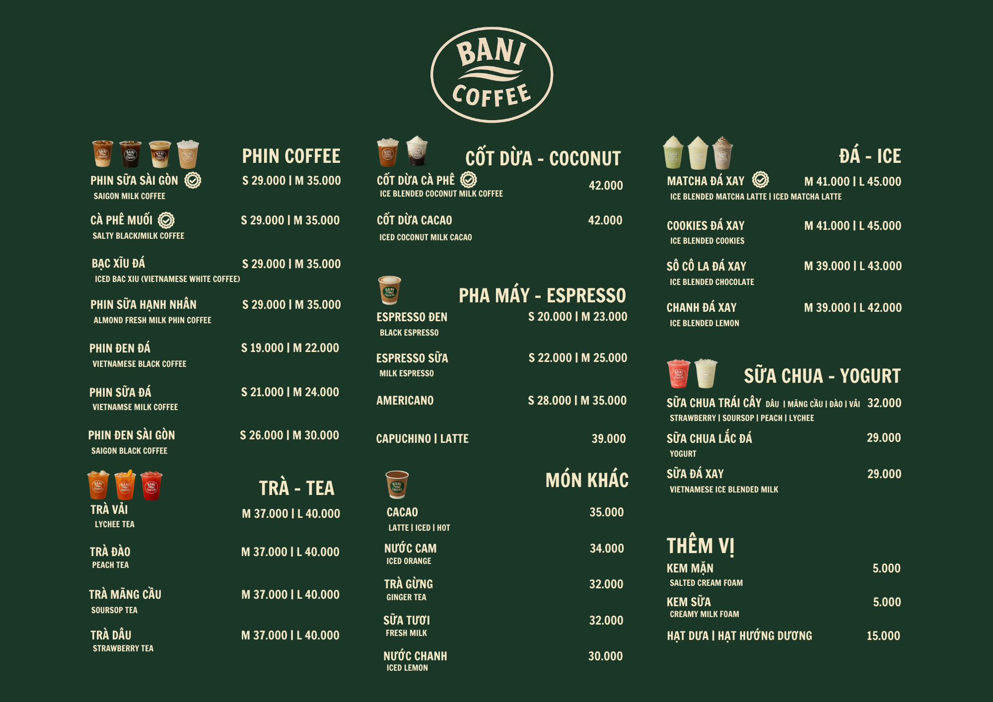 BANI menu